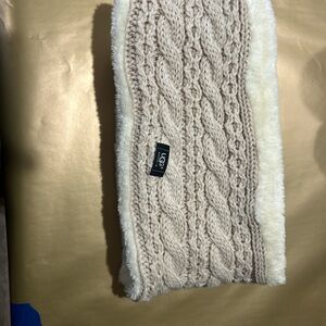 UGG Beige Cable Knit Scarf with Cream Trim